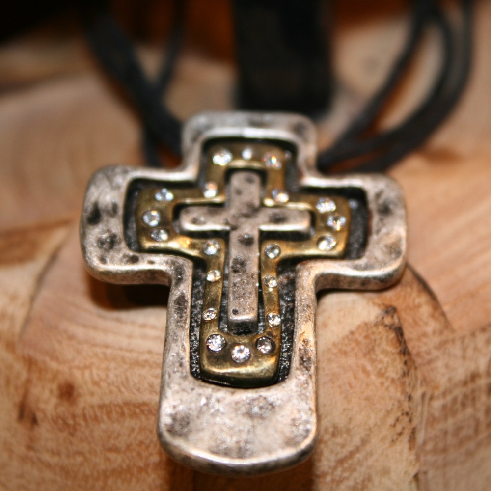 Patina Multi-Metal Multi-Strand Cross Necklace